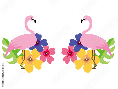 ハイビスカスとフラミンゴ