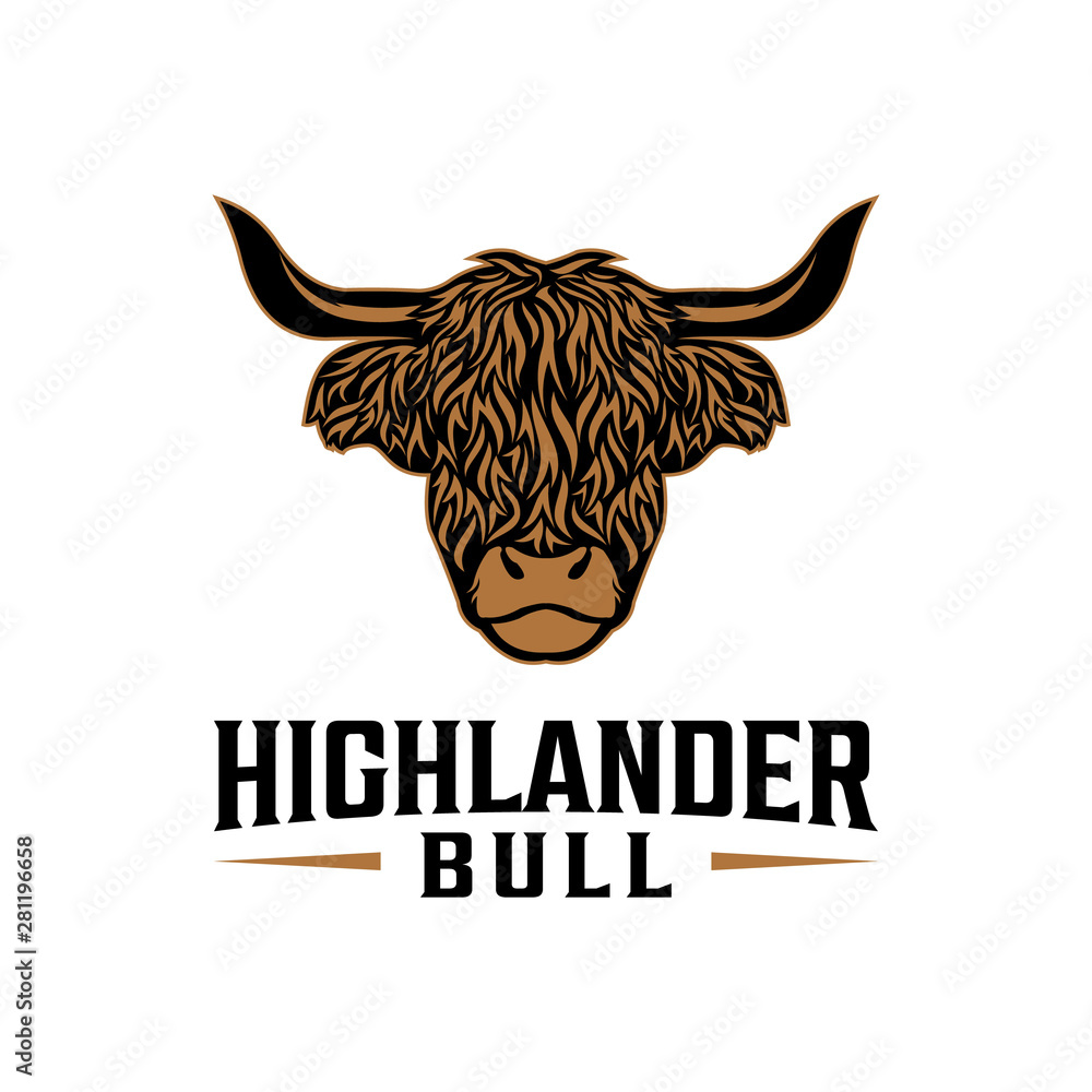 Highlander bull vintage logo design. Mascot logo design vector de Stock