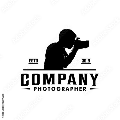 Photographer retro logo design with a man symbol