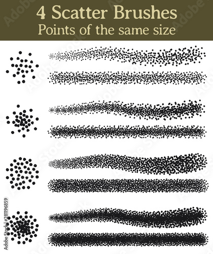 4 Scatter brushes, points of the same size. Four brushes for Illustrator, made with messy and irregular points. 