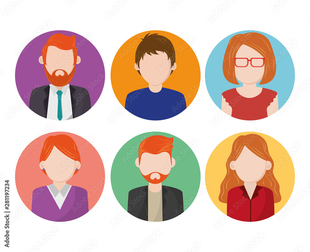 Set of people faceless characters icons Set of people faceless characters icons