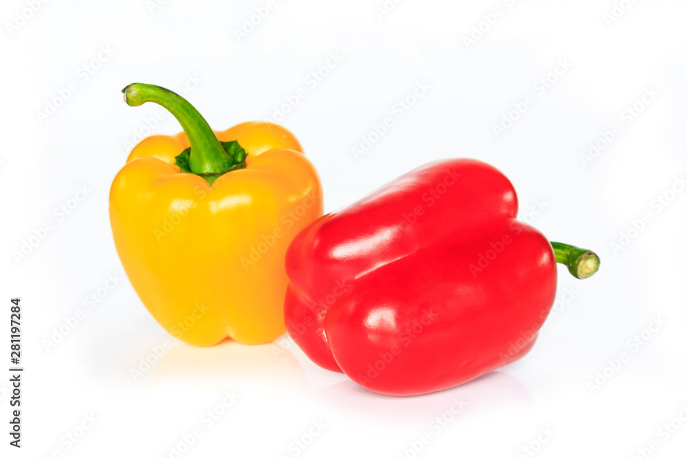 red and yellow bell pepper on white background. red and yellow bell pepper on white background.