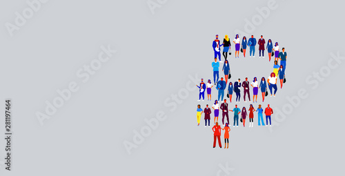 businesspeople crowd gathering in rouble currency shape different business people group standing together social media community money symbol concept horizontal