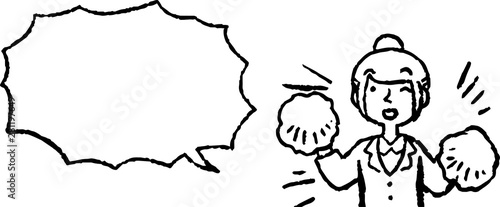 Illustration of a Upper body of job-hunting girl student face and pose with Speech Balloon