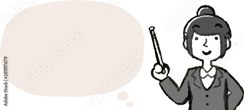 Illustration of a Upper body of job-hunting girl student face and pose with Speech Balloon