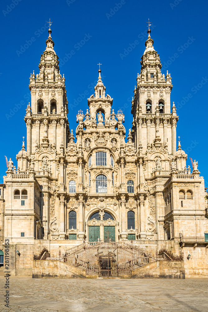 View at the Glory Portal of Cathedral in Santiago de Compostela - Spain