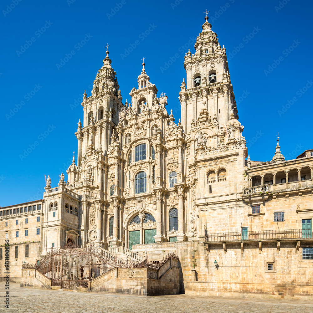 View at the Glory Portal of Cathedral in Santiago de Compostela - Spain