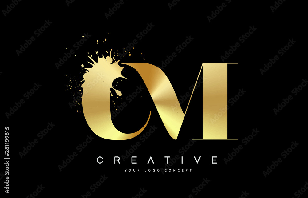 CM C M Letter Logo with Gold Melted Metal Splash Vector Design. Stock ...