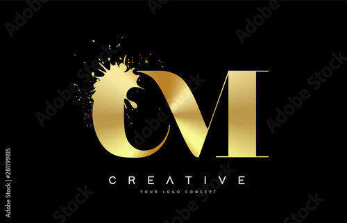CM C M Letter Logo with Gold Melted Metal Splash Vector Design.