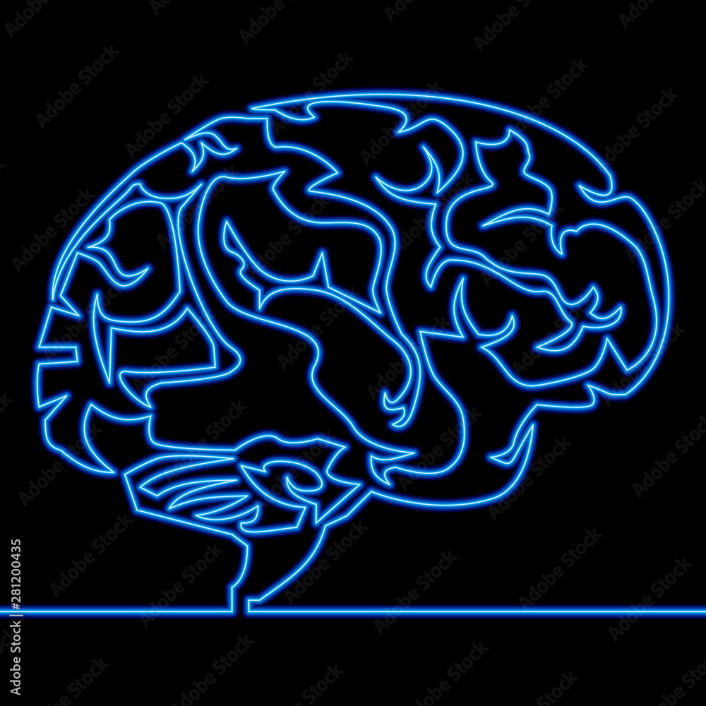 Continuous one line drawing brain neon concept Continuous one line drawing brain neon concept