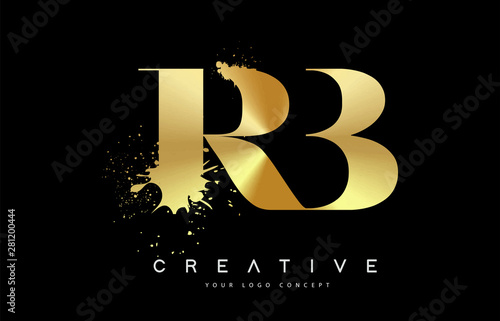 RB R B Letter Logo with Gold Melted Metal Splash Vector Design.