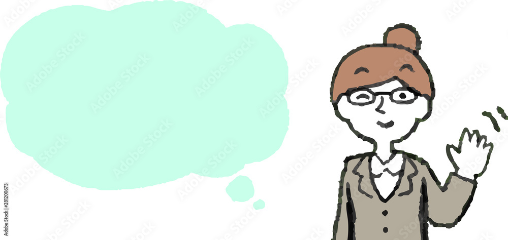 illustration of Upper body of Business woman face and pose with Speech Balloon