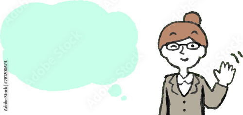 illustration of Upper body of Business woman face and pose with Speech Balloon