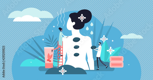 Massage vector illustration. Flat tiny relaxation therapy persons concept.