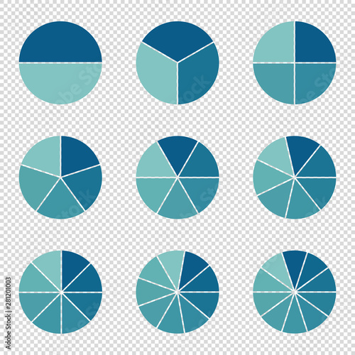 Pie Charts - .Different Subdivisions - Vector Illustration - Isolated On Transparent Background