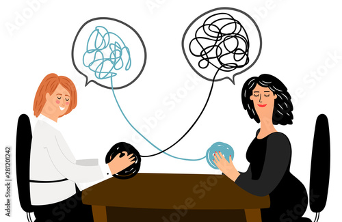 Friendly support concept, two women talking, phsycologist help vector illustration photo