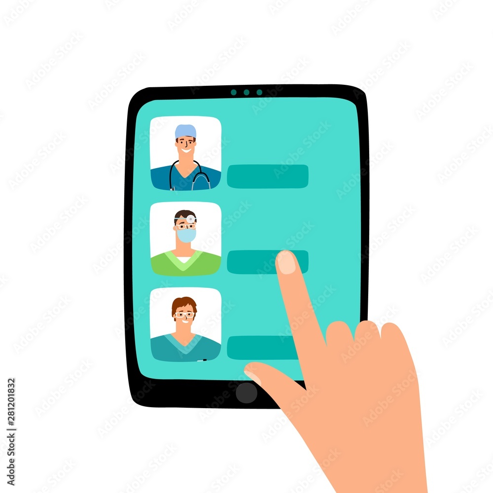 Vector doctor appointment online. Choosing a doctor for a medical examination Vector doctor appointment online. Choosing a doctor for a medical examination