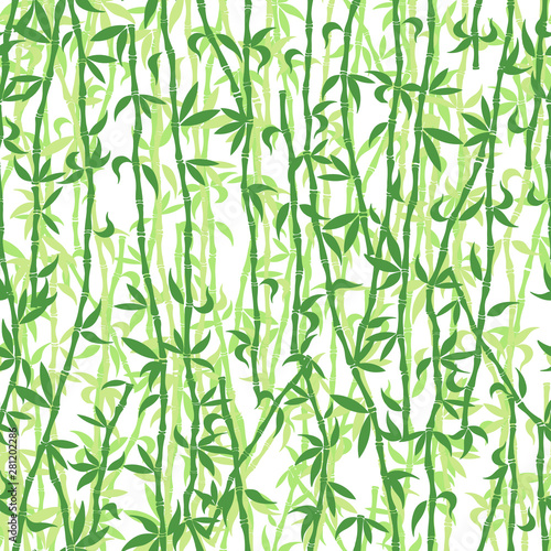 Fototapeta Naklejka Na Ścianę i Meble -  Seamless background of green bamboo stems isolated on white