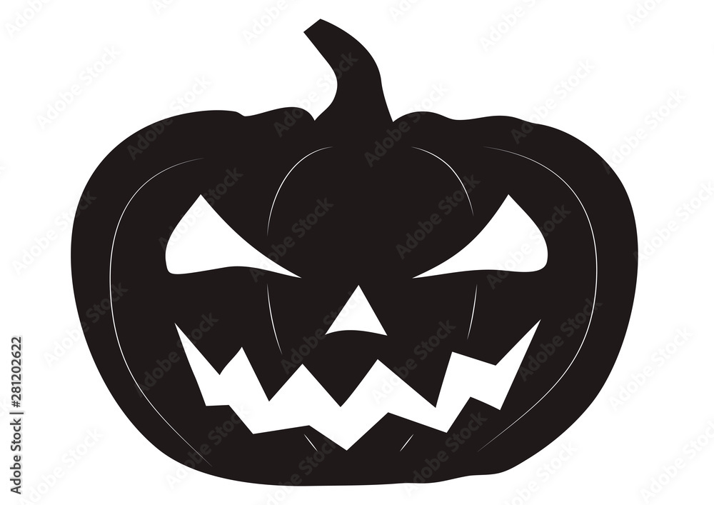 Jack O Lantern Halloween pumpkin with scary face, flat black isolated on white. Jack O Lantern Halloween pumpkin with scary face, flat black isolated on white.