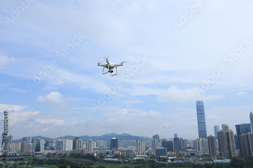 Drone flying reveals the skyline of Shenzhen