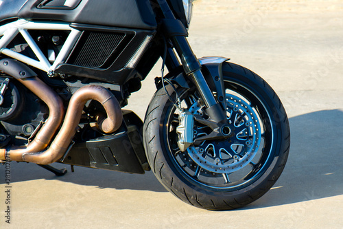 Wheel Of Motorcycle Or Scooter Or Moped. Brake System And Spare Parts For Bike