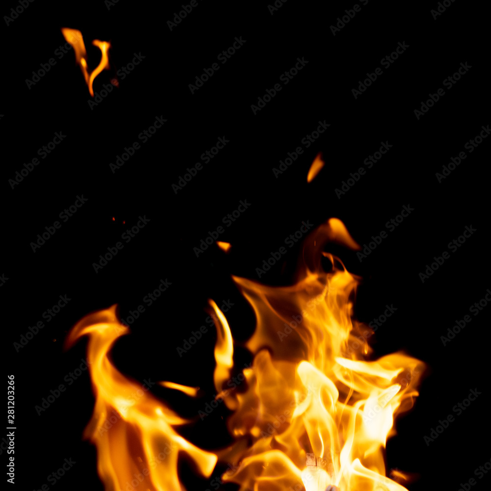 strong fire flames on black isolated background strong fire flames on black isolated background