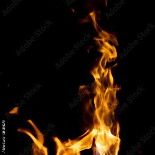 strong fire flames on black isolated background