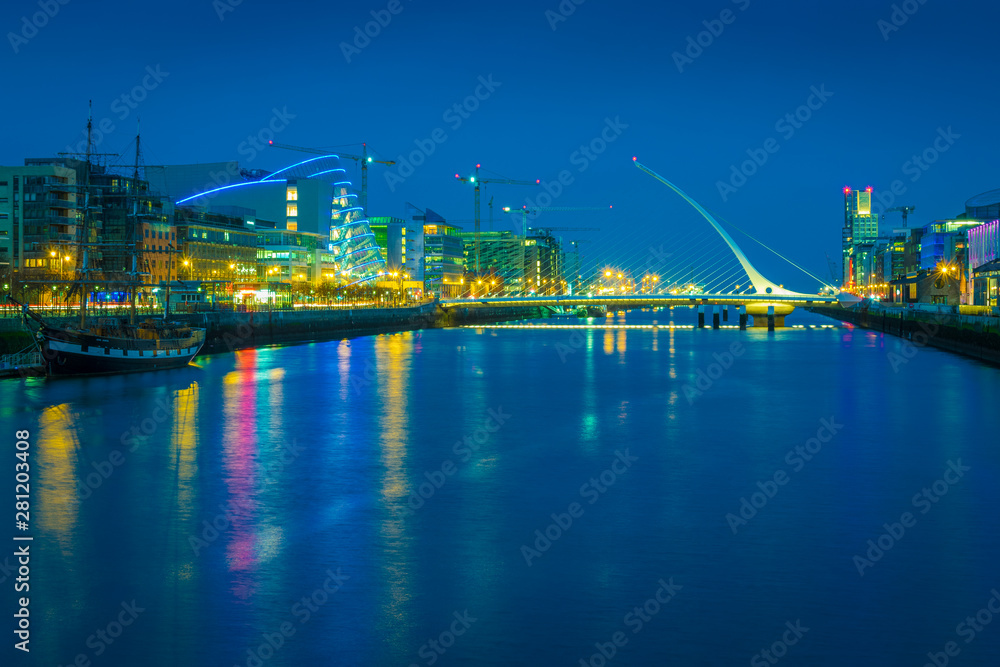 River Liffey and the Samuel Beckett Bridge in Dublin - Ireland