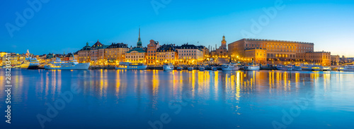 Panorama view of Gamla Stan at night in Stockholm city, Sweden