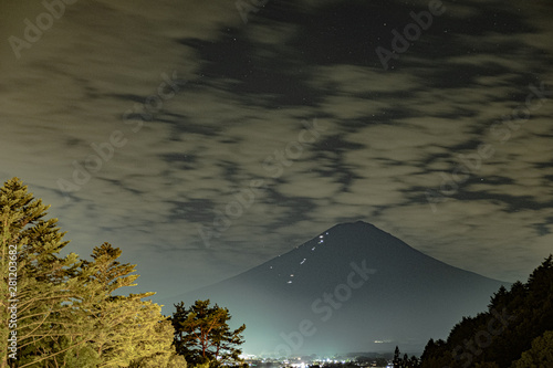 富士山 河口湖 夜景 星景 写真素材 日本