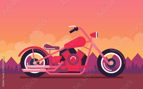 Flat vector classic motorcycle on color background