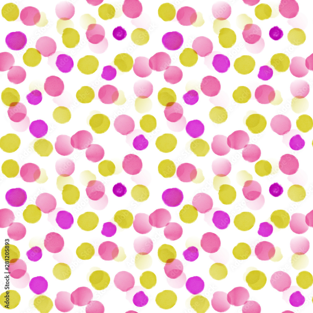 Polka dots watercolor, colorful seamless pattern pink purple colors background