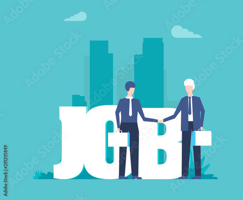 Flat vector illustration, job search, recruitment, workgroup, freelance, web graphic design