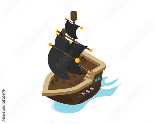 Vector illustration flat isometric pirate ship