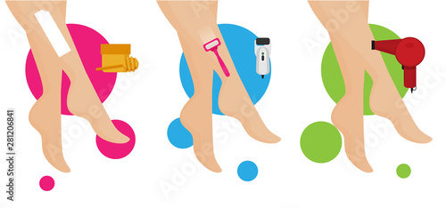 Vector illustration of epilation or depilation procedure.