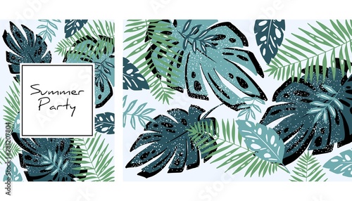 Tropical leaves pattern, handdrawn watercolor vector illustration. Tropical plants print. Summer design. Creative background.