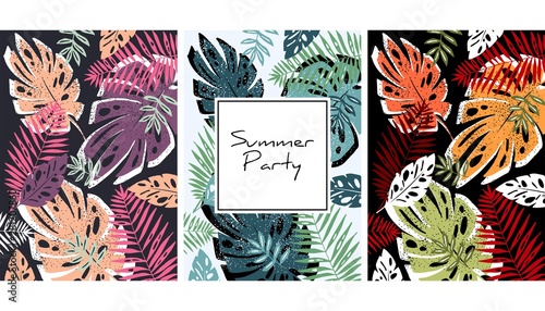 Tropical leaves pattern, handdrawn watercolor vector illustration. Tropical plants print. Summer design. Creative background.