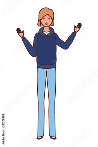 young woman standing on white background