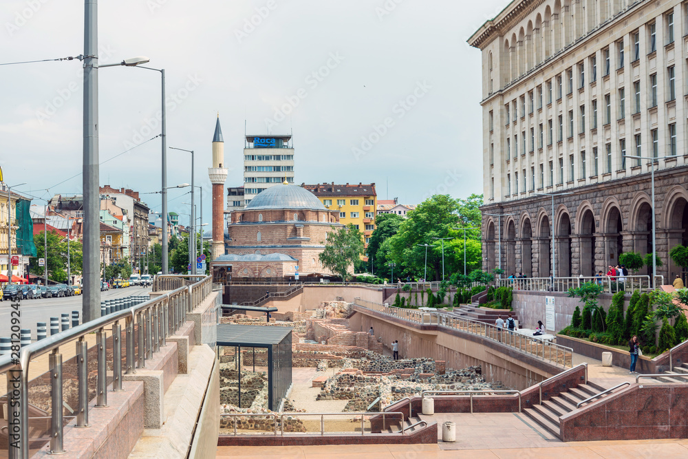 Fototapeta premium SOFIA, BULGARIA - 24 May 2018: Antique building view in Old Town Sofia, Bulgaria