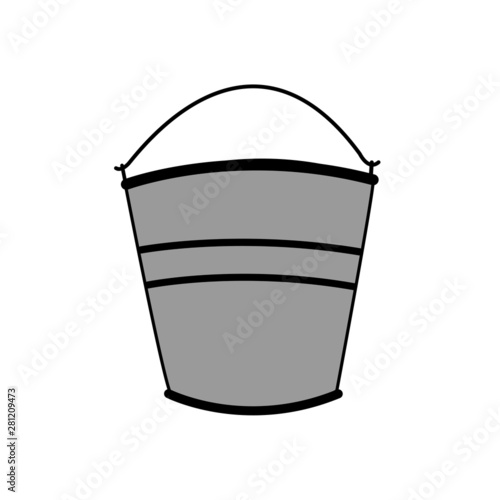 Gray iron bucket isolated on white background. Vector graphics. Stock vector illustration. Copy space. There is a place for text.