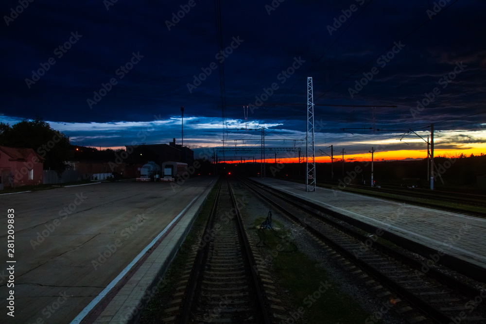 Railway tracks in the evening sunset, Magnitogorsk