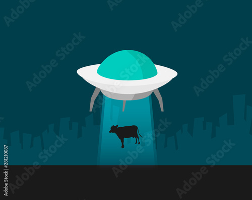 Vector Cartoon UFO: Cow Abduction