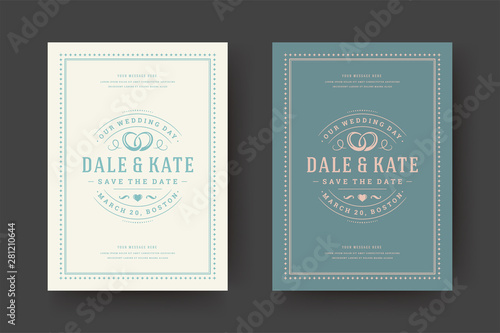 Wedding save the date invitation card vector illustration.