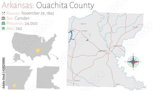 Large and detailed map of Ouachita county in Arkansas, USA photo