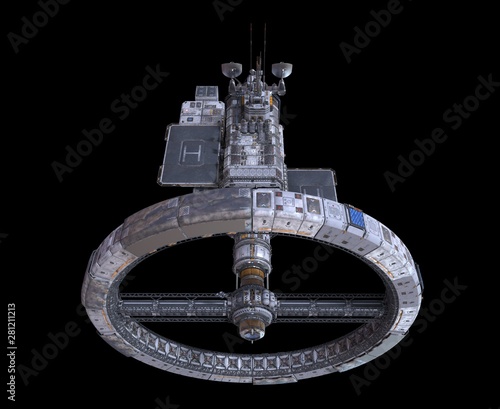 Future Space Station Isolated on Black Background 3D Illustration
