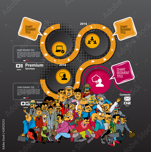 Abstract infographics template with cartoon character. Vector illustration