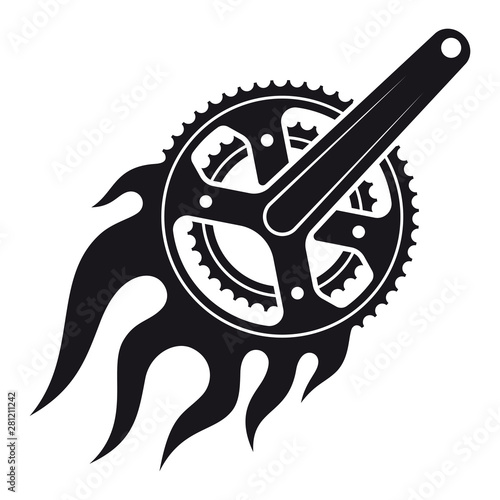 Vector black burning bicycle crank. Isolated on white background.