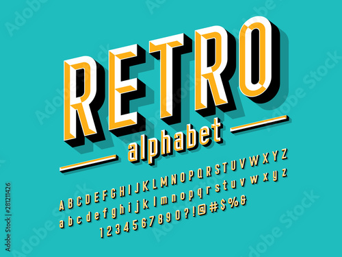 Chisel style alphabet design with uppercase, lowercase, number and symbols