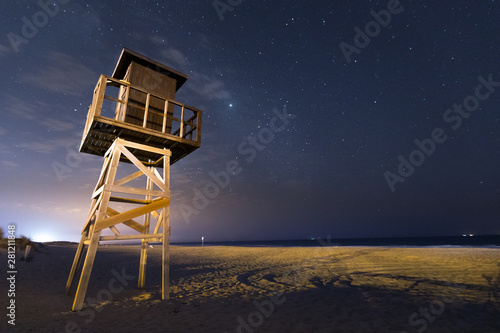 El Palmar beach under a sky full of stars, at Vejer de la Frontera at Cadiz region, Andalucia, Spain. photo