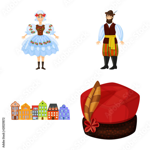 Vector illustration of poland and travel sign. Set of poland and europe stock symbol for web.